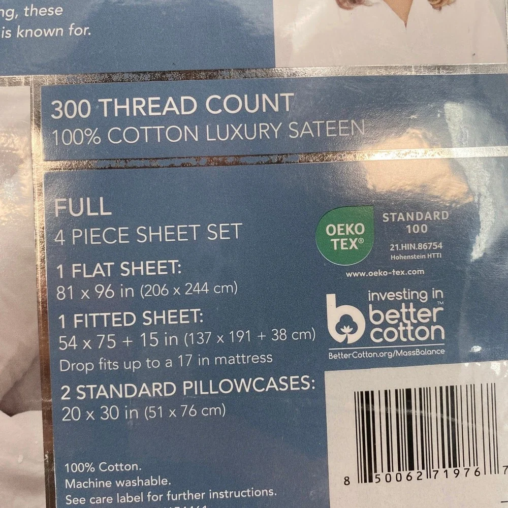 Jill Zarin Home Sateen Sheet Set Full Ivory 300TC 100% Cotton Minimalist Crisp